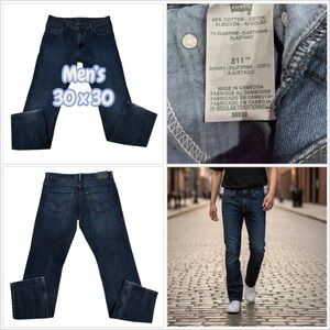 Mens 511 Levi’s 30 x 30 Pants Jeans Slim Skinny Navy Blue Denim Straight Stretch